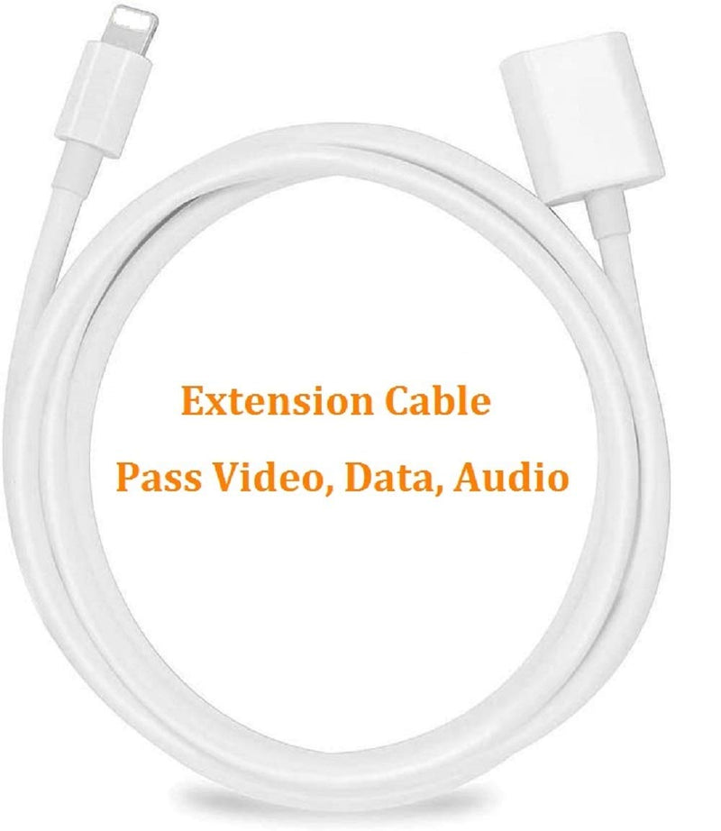 iPhone Charger Extension Cable Compatible with iPhone/iPad, Extender Dock Cable for Male to Female Cable Extension Adapter Pass Video, Data, Audio(6.6FT/2M White) - LeoForward Australia