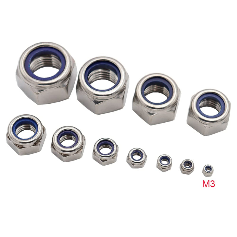  [AUSTRALIA] - M3x0.5mm Nylon Insert Hex Lock Nuts 150 Pack 304 Stainless Steel DIN985 Self-Locking Nylon Lock Nuts Plain Finish for Industrial Construction Fasteners M3x0.5mm, 150 Pack