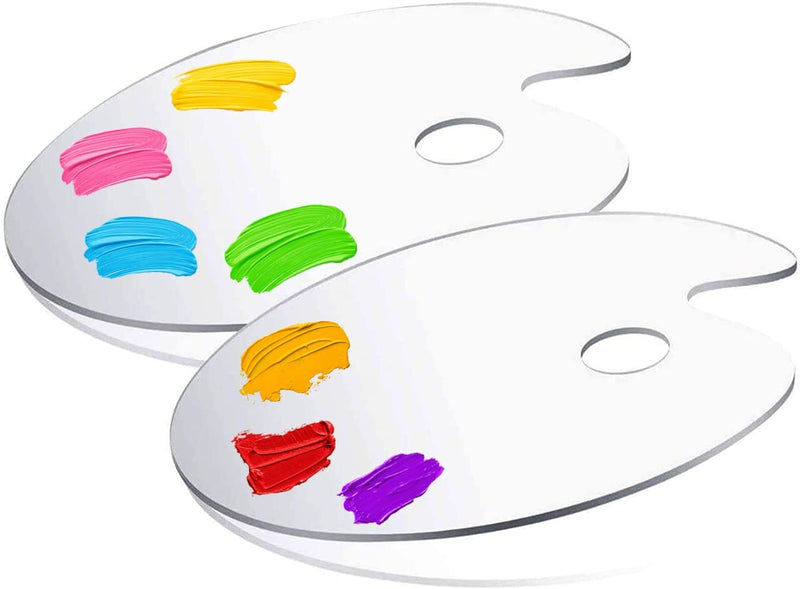  [AUSTRALIA] - 2 Pack Clear Acrylic Painting Palettes, French Style Oval Plexiglass Art Palette Pigment Tray for Acrylic Oil Paint Mixing, Easy to Clean (10" X 6") 10" X 6"