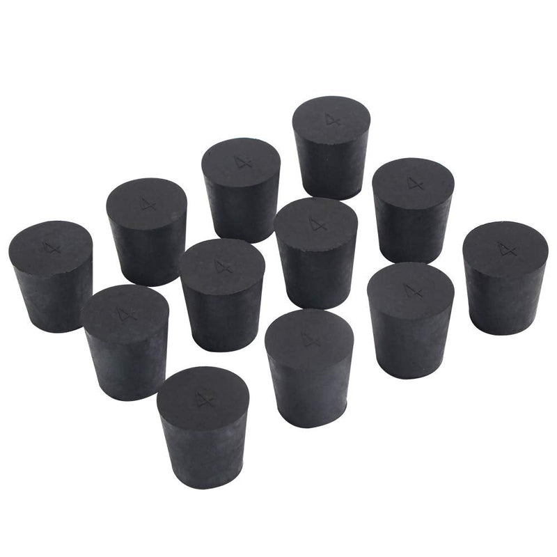  [AUSTRALIA] - 12-Pack (Same Size) Solid Rubber Stoppers - Size #4-26mm (1.02in) x 19mm (0.74in) - 28mm (1.10in) Long - Black Lab Plug