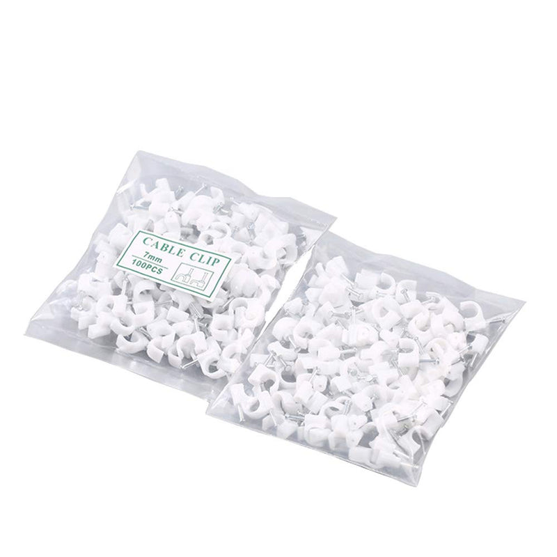  [AUSTRALIA] - TENINYU 200 Pack Nail In Cable Clips Cable Management Ethernet Cable Nails Tacks Clips 7mm for RG6 Cat6 Cable - White