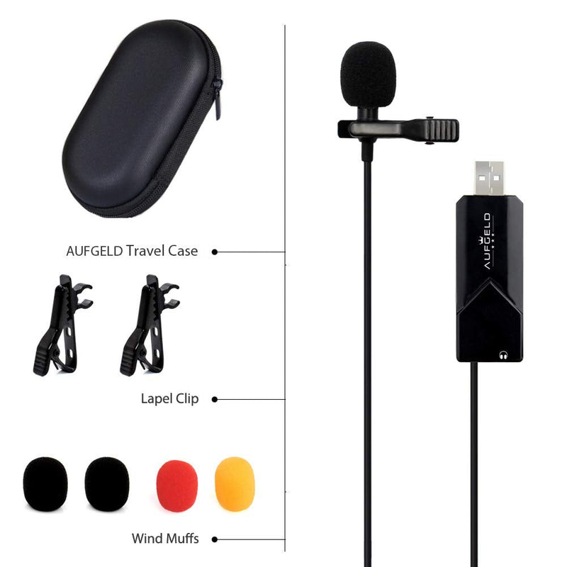  [AUSTRALIA] - Aufgeld USB Lavalier Omnidirectional Lapel Microphone Clip-on Cardioid Condenser Computer Mic Plug and Play with Sound Card for PC Mac Laptop iMac for Zoom Online Class Conference