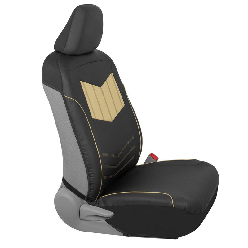  [AUSTRALIA] - Motor Trend M304 Beige Sport Faux Leather Car Seat Covers, Front – Stylish Two-Tone Design, Easy to Install, Universal Fit for Auto Truck Van and SUV