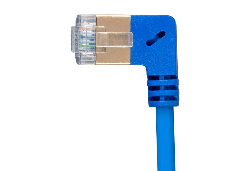  [AUSTRALIA] - Monoprice SlimRun Cat6A Ethernet Network Cable/Cord - Blue - 1 Feet | 90 Degree Angled, 36AWG, S/STP