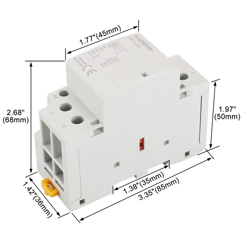  [AUSTRALIA] - Baomain AC Contactor HC1-50 220~240V 50A 2 Pole Universal Circuit Control DIN Rail Mount Normally Open