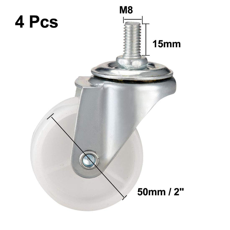  [AUSTRALIA] - uxcell 2 Inch Swivel Caster Wheels PP 360 Degree Threaded Stem Caster Wheel M8 x 15mm, 198lb Total Load Capacity, Pack of 4