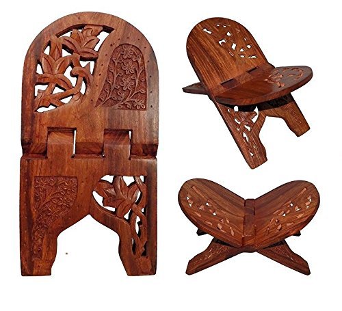 Craftsman Large 12 Inch Rahel Holy Book Stand for Pooja puja Gita Quran Bible Stand Holder. Folding Religious Rosewood Prayer Wooden Book Stand 12 Inch Size - LeoForward Australia
