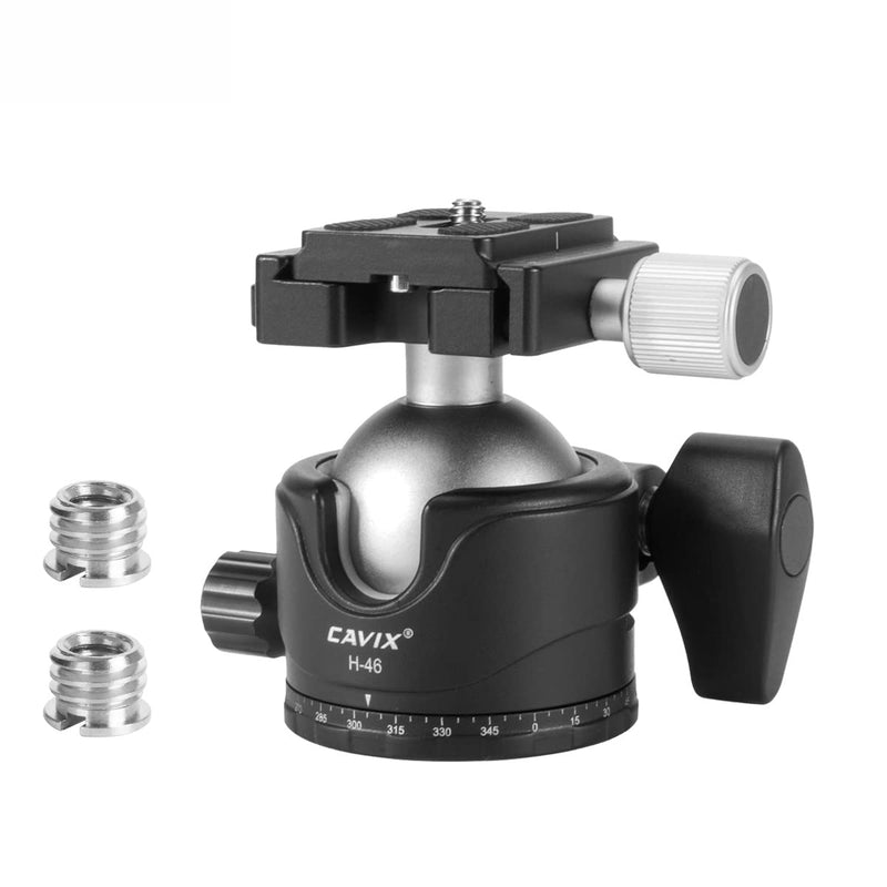  [AUSTRALIA] - Tripod Ball Head, CAVIX H-46 Metal Ball Head Camera Tripod Head 44lbs/20kg Load with Arca Swiss Quick Release Plate for Tripod, Monopod, DSLR, Camera… Ball Dia. 46mm