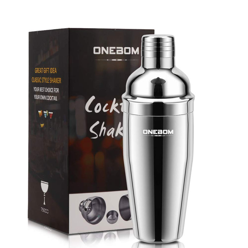  [AUSTRALIA] - ONEBOM Upgrade Cocktail Shaker 750ML, Cocktail Making Set Heavy Duty,Martini Mixer with Jigger Cap & Strainer, Large Capacity for Drinks Bar Home Use 1 piece set