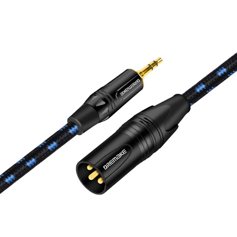  [AUSTRALIA] - DREMAKE 3.5mm Jack Stereo to XLR Male Mic Cable, 3FT XLR to 3.5mm Audio Cable, Unbalanced 3.5mm 1/8 Inch Male to XLR 3-Pin Male Interconnect Adapter Cord for PCs, Phones, Amplifier - Black Blue Tweed 3FT/1M