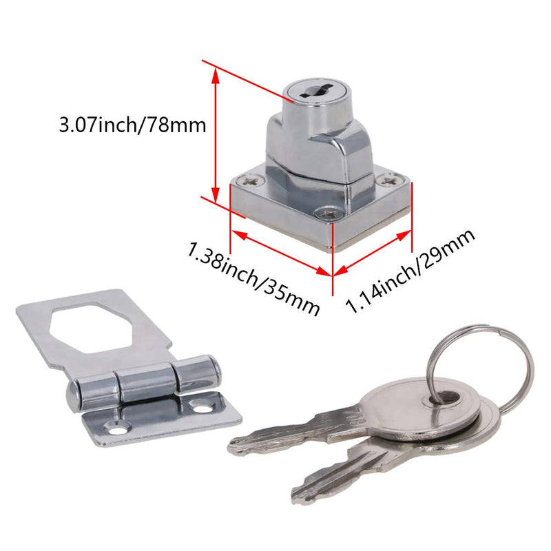  [AUSTRALIA] - MroMax Keyed Hasp Lock 3.07 x 1.38inch Twist Knob Keyed Locking Hasp Latch Lock for Doors Cabinets Zinc Alloy Silver Tone 2Pcs