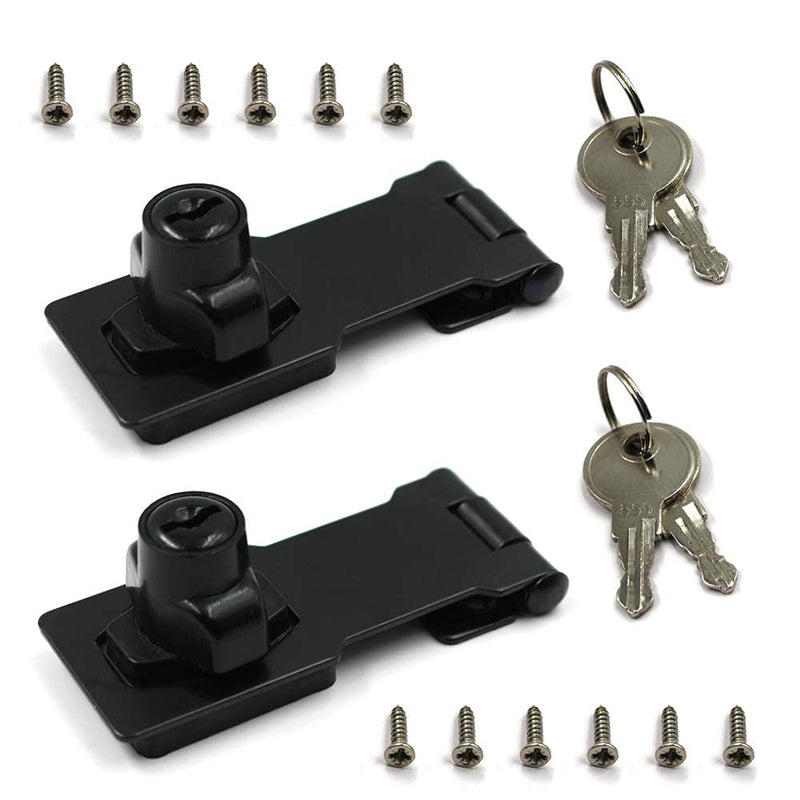  [AUSTRALIA] - 2Packs Safety Hasp with Lock 3”x 1-1/4”Keyed Hasp Locks Twist Knob Keyed Locking Hasp for Small Doors Matte Black 3 inch Black 2Pcs