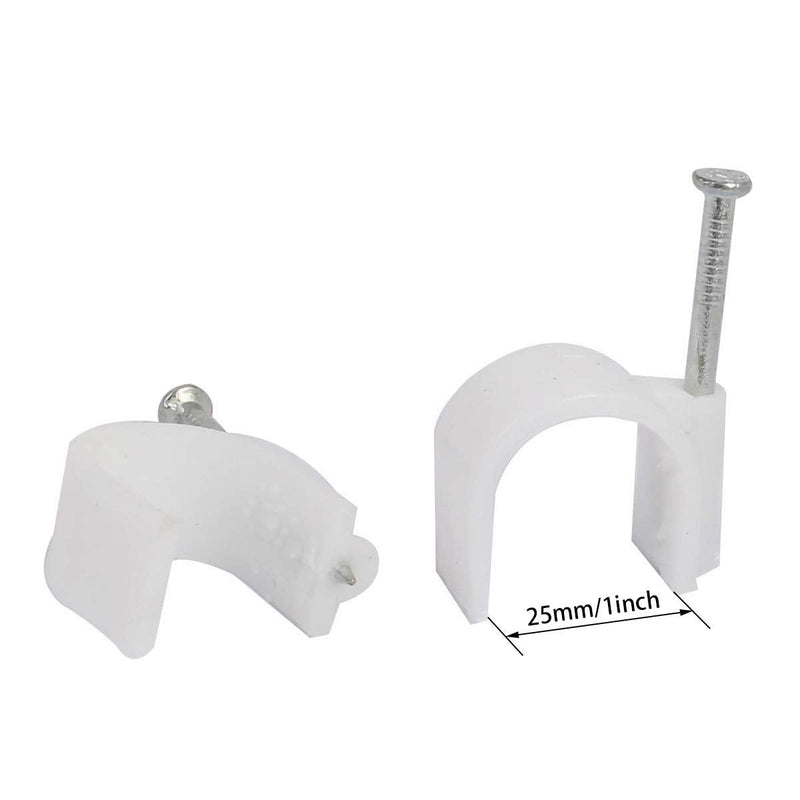  [AUSTRALIA] - 100PCS- 25mm Diameter Cable Clip - PVC Material - White - with Nails - Durable, Helps Organize coaxial Cable, Ethernet, Other Power Cords.（25mm）