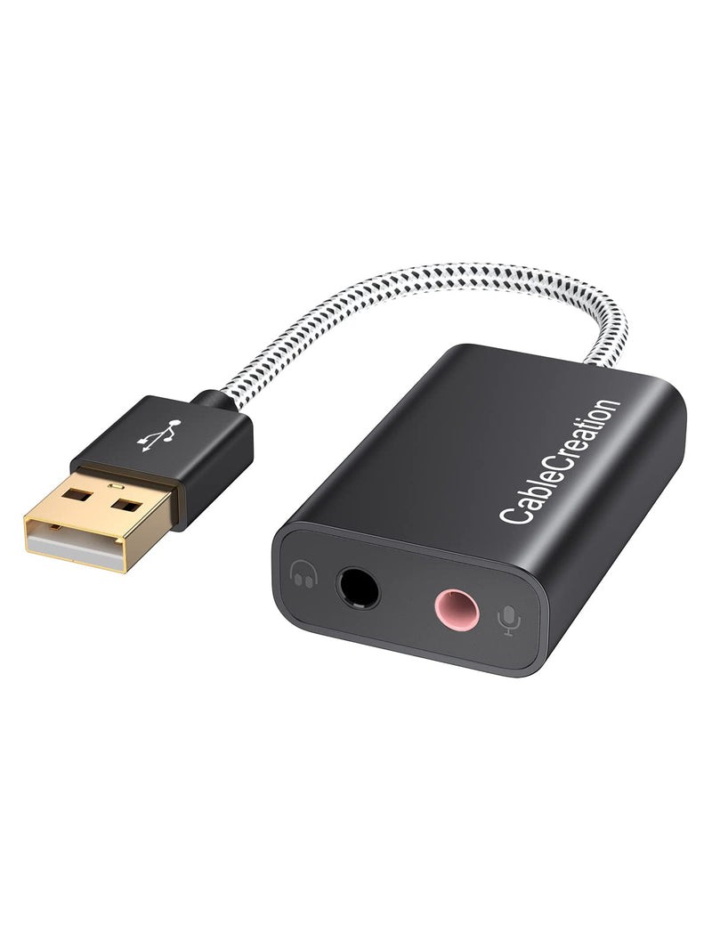  [AUSTRALIA] - 2 Pack CableCreation USB Audio Adapter External Sound Card with 3.5mm Headphone and Microphone Jack Compatible with Windows, Mac, macOS, Linux, PS4, PS5, Plug and Play, Aluminum Black Black USB 2.0*2