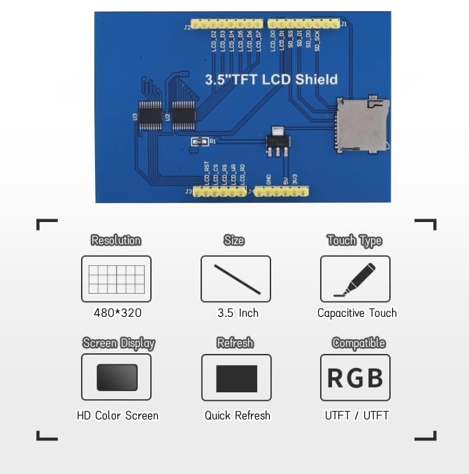  [AUSTRALIA] - 3.5" TFT LCD Screen Display Module 480x320 for Arduino UNO & MEGA 2560 Development Board with Touch Panel and Pen