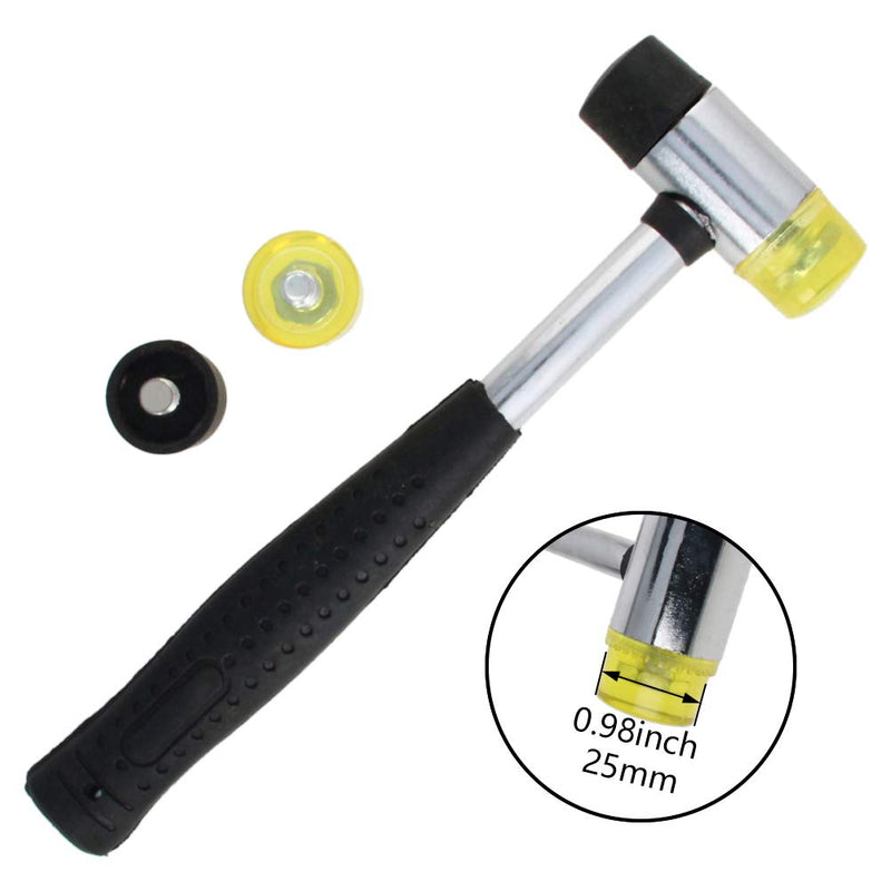  [AUSTRALIA] - Utoolmart Rubber Hammer, 25mm Replaceable Double Head Hammer with 2 Hammer Tip, with Non-Slip Rubber Handle, for Home Improvement, Leather Crafts, Woodworking