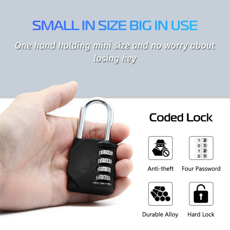  [AUSTRALIA] - Combination Lock Outdoor,4 Digit Resettable Weatherproof Combination Padlock with Steel Security Cable for School Gym Locker, Fence Gate, Toolbox, Employee Hasp Locker – 2 Pack Short Shackle Black