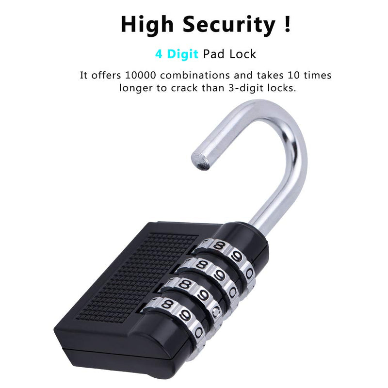  [AUSTRALIA] - ZHEGE Gym Lock, 4 Digit Combination Lock for Locker, Fence, School, Toolbox, Hasp Storage (Black) 1P 1Black