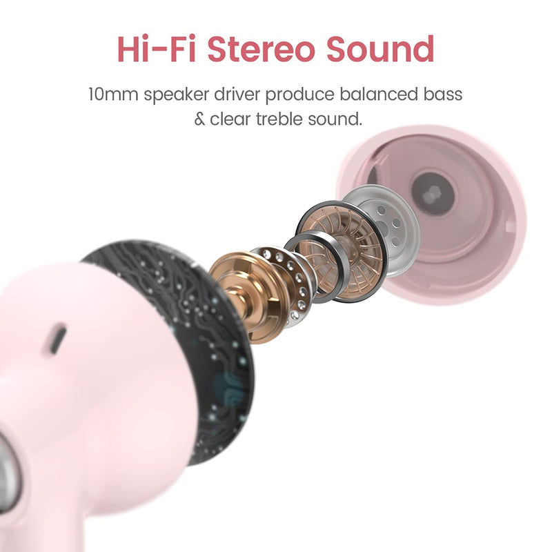  [AUSTRALIA] - MIFA True Wireless Earbuds, TWS Bluetooth Headphones Stereo Sound Earphones, 30H Playtime Wireless Charging Case & Power Display, Sweat Proof Dual Bluetooth 5.0 Headset with Built-in Mic for Sports Pink