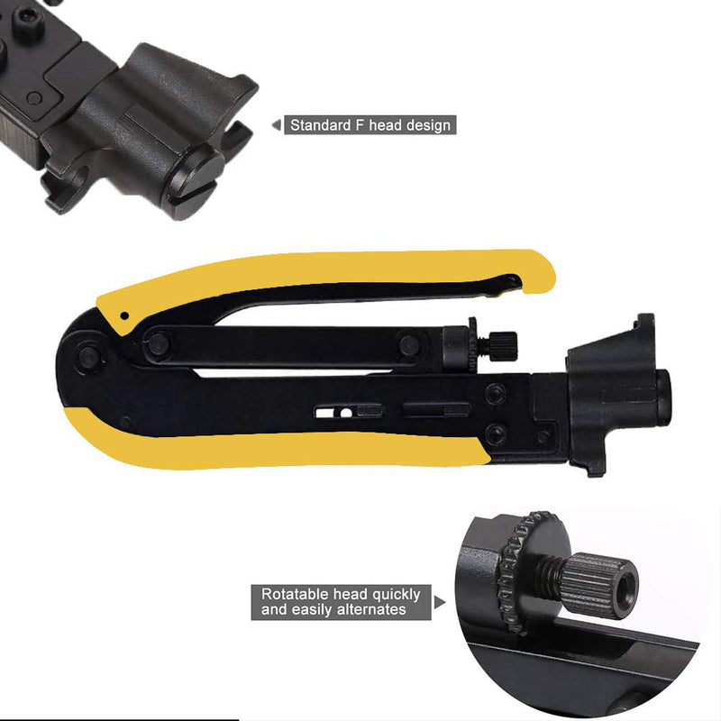  [AUSTRALIA] - TLS.eagle F Plug Compressor Connector and Adjustable Coaxial Cable Stripper Crimp Tool for RG6/RG59/RG11/RG7 20Packs Yellow