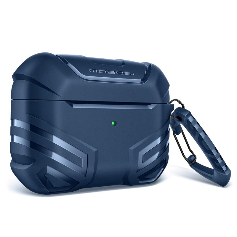  [AUSTRALIA] - MOBOSI Vanguard Armor Series Military AirPods Pro Case, Full-Body Hard Shell Protective Cover Case Skin with Keychain for AirPod Pro 2019, Dark Blue [Front LED Visible] AirPods Pro 1st Gen (2019)