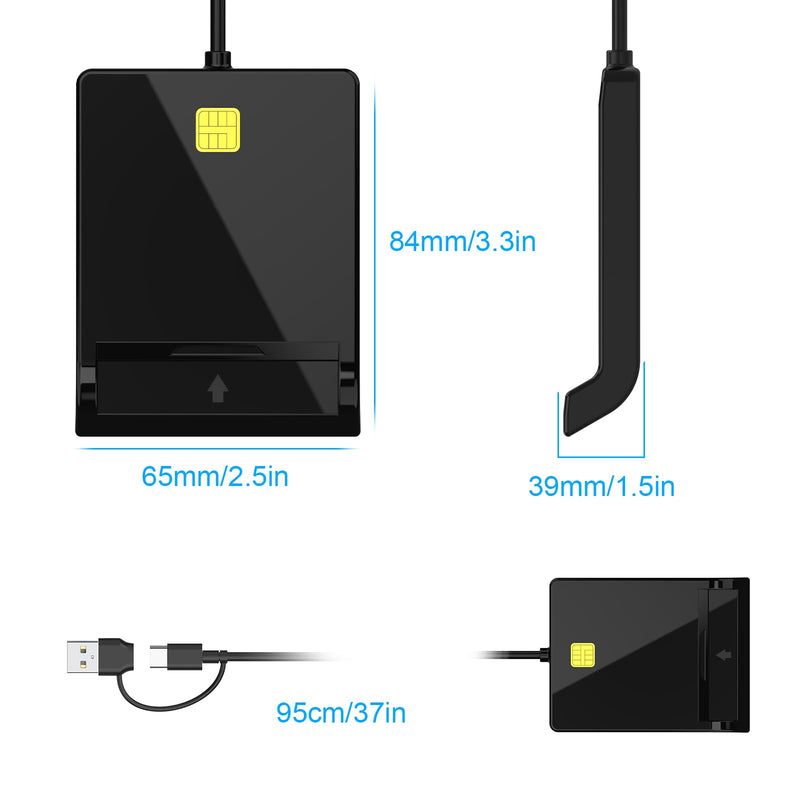  [AUSTRALIA] - CAC Card Reader Military, USB SIM Card Reader 2 in 2 Smart Card Reader DOD Military USB Common Access CAC, ID/Debit/Credit Card Reader has USB & USB C Port for Windows,Mac OS,Linux,Android CAC Card Reader