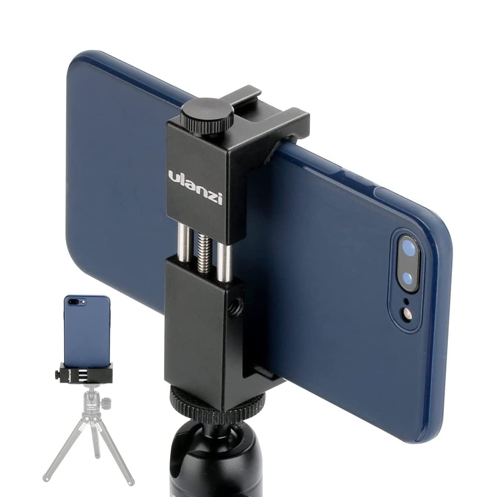  [AUSTRALIA] - Ulanzi ST-02S Aluminum Phone Tripod Mount w Cold Shoe Mount, Support Vertical and Horizontal, Universal Metal Adjustable Clamp for iPhone 12 11 Pro Xs X Max 8 7 Plus Samsung Android Smartphones Black