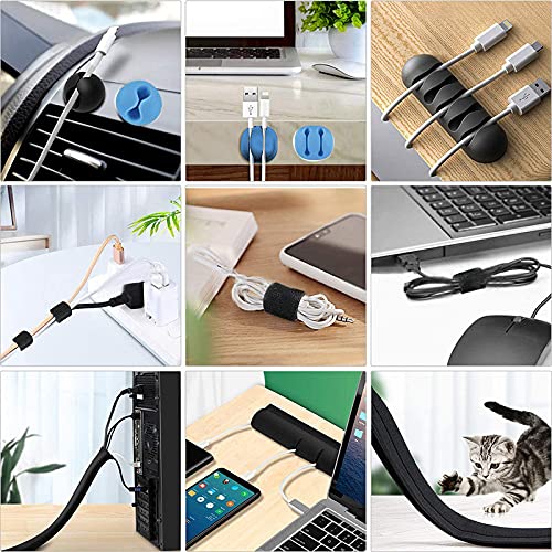  [AUSTRALIA] - 126 pcs Cord Management Organizer Kit 4 Cable Sleeve split with 10pcs Self Adhesive Cable Clips Holder, 10pcs and 2 Roll Self Adhesive tie and 100 Fastening Cable Ties for TV Office Home Electronics Black