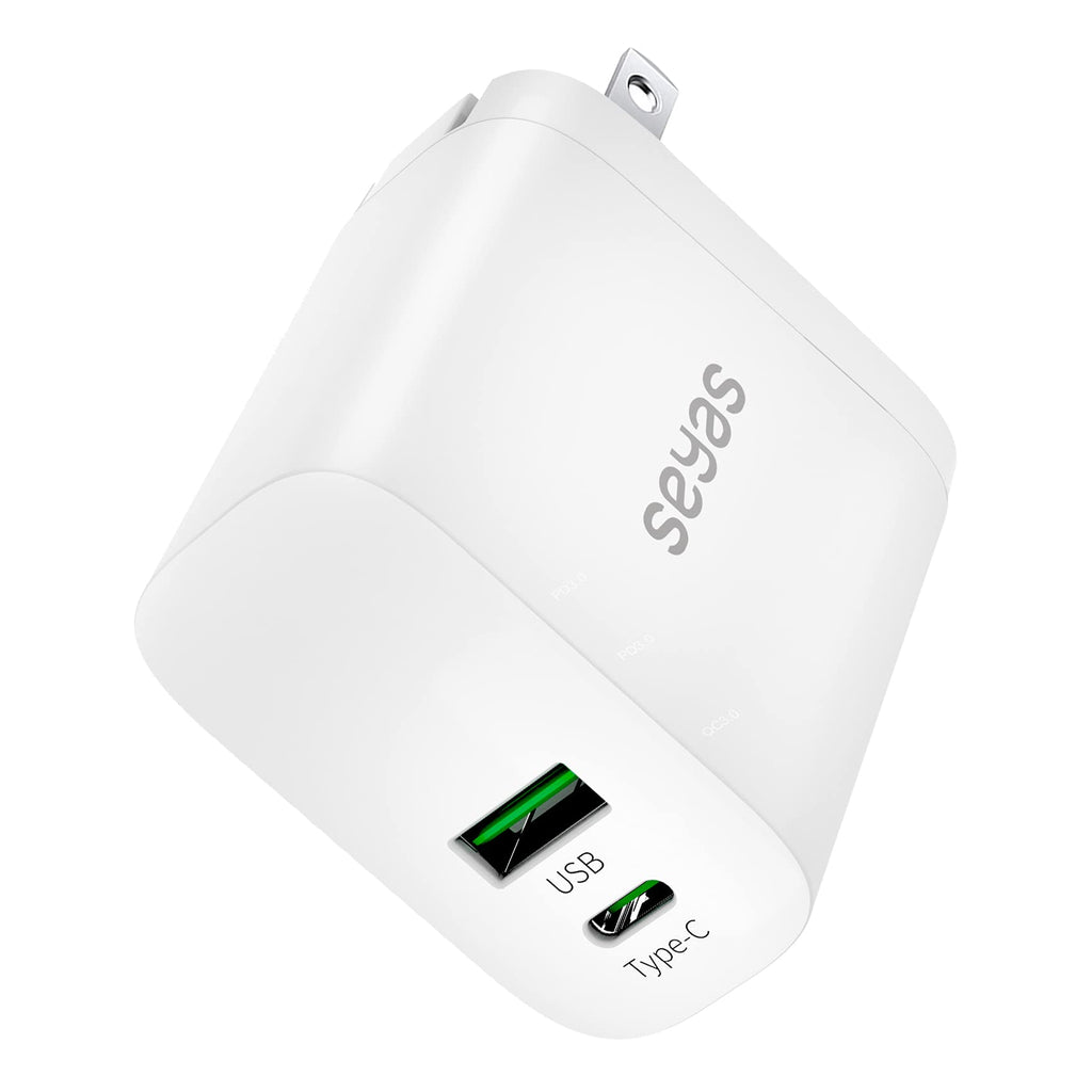  [AUSTRALIA] - USB Wall Charger, 30W 2 Port Charger with 18W USB C Power Adapter, Foldable Powerport PD Fast Charger for iPhone 12/12 Mini / 12 Pro / 12 Pro Max / 11 / X/XR/XS, iPad Pro, Pixel, Galaxy White