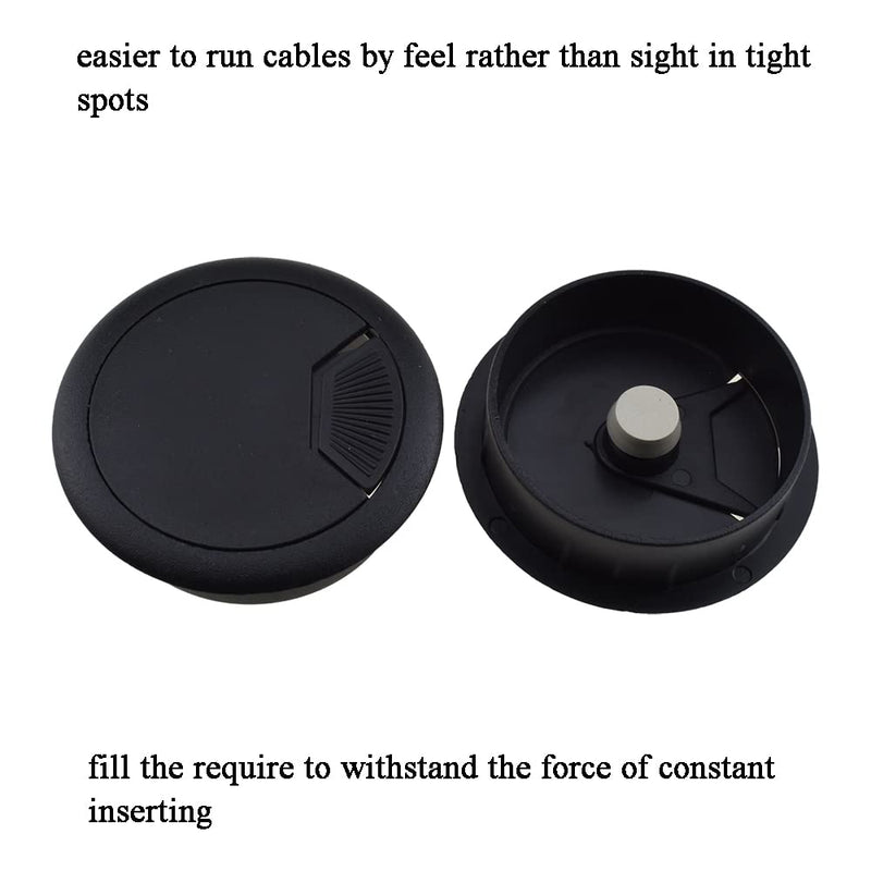  [AUSTRALIA] - Boscoqo 2 Inch Desk Grommet Hide Multiple Cords Clean Organize Fit Tight Snug Install Easily Hard Plastic Wire Cable Hole Cover Black 2 PCS for Office Table Home Cabinet Bookshelf