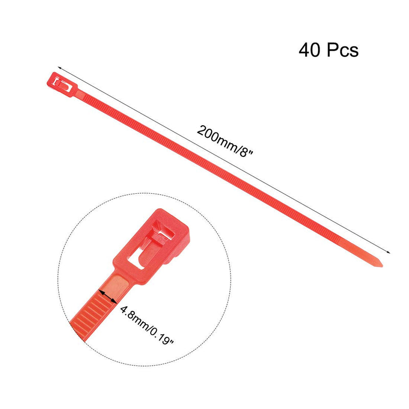  [AUSTRALIA] - uxcell 40pcs Reusable Cable Ties 9 Inch x 0.2 Inch Adjustable Nylon Zip Ties Wraps Red