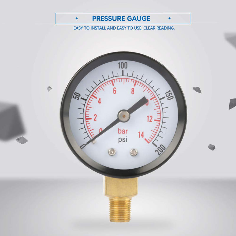  [AUSTRALIA] - LiebeWH Pressure Gauge Pressure Gauge, 0-200psi/0-14bar Base Entry Pressure Gauge NPT 1/8" for Water Air Oil