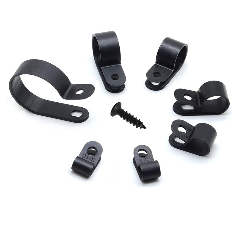  [AUSTRALIA] - Black plastic screw installation cable, used for power cord fastener classification, 6 sizes 410 PCS of nylon R type, 3/16'' 1/4'' 3/8'' 1/2'' 3/4'' 1 '' Fastener clip combination kit with M4 screws