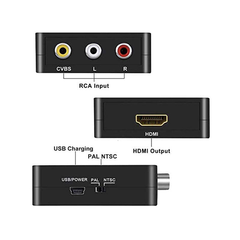  [AUSTRALIA] - GOXMGO RCA to HDMI Converter,Mini Composite AV to HDMI Video Adapter Box for Smart TV/VCR/DVD/VHS Player/Roku/PS2 Game Console/N64/Wii,with USB Power Cable,Supporting PAL/NTSC Black