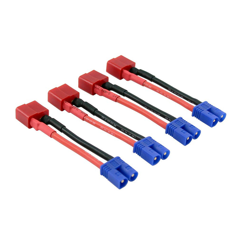  [AUSTRALIA] - OliRC 4pcs EC2 Male to T-Plug Deans Style Female Connector Adapter with 5cm 2in 16awg Wire(C36-4)