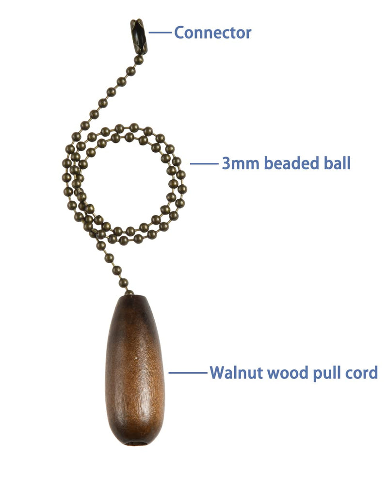  [AUSTRALIA] - Ceiling Fan Pull Chain, 2 Pieces 12-inch Long 3mm Diameter Beaded Ball Chains Bronze with Walnut Wooden Pulls Cord