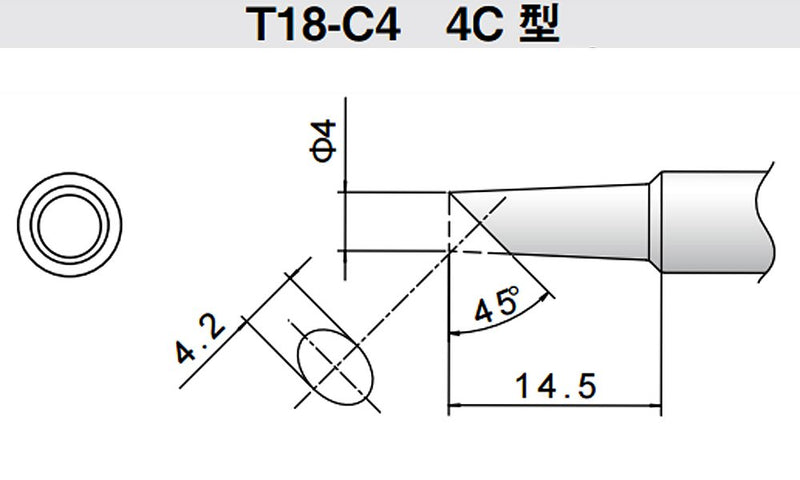  [AUSTRALIA] - Hakko T18-C4 - T18 Series Soldering Tip for Hakko FX-888/FX-8801 - Bevel - 4 mm/45? x 14.5 mm