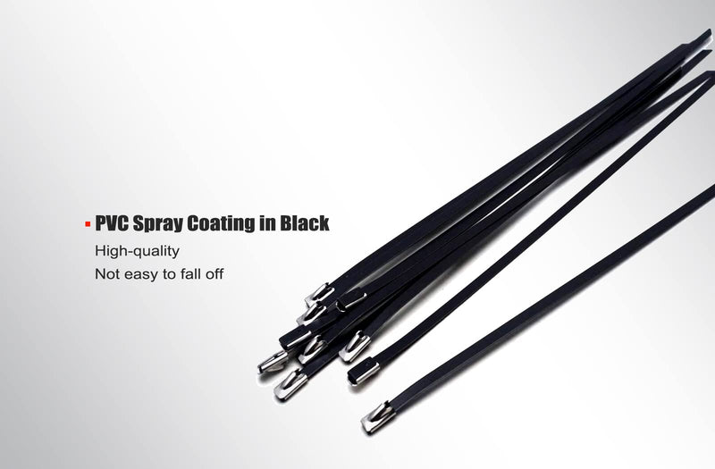  [AUSTRALIA] - 90pcs 11.8 Inch Stainless Steel Multi-Purpose Metal Cable Zip Ties Heavy Duty, Black Plastic Coated