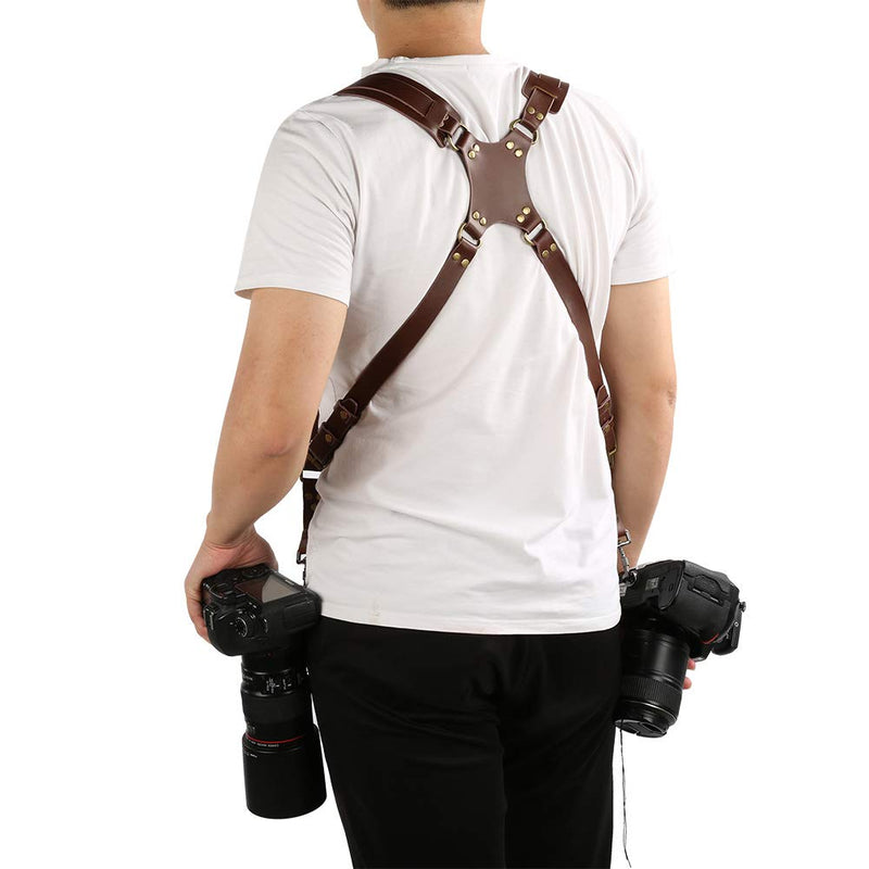  [AUSTRALIA] - Yanmis Soft and Durable Brown Adjustable Leather Camera Strap, with Soft Shoulder Pad Camera Harness, Camera with 1/4 Inch Tripod Bracket for Digital Camera