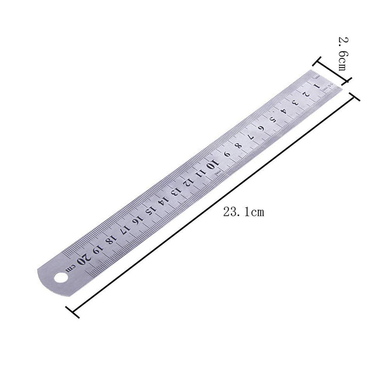  [AUSTRALIA] - 2 Pieces 8 Inch Stainless Steel Ruler Double-Sided Rulers with Inch/Metric Graduations for School Office Architect Engineers Craft, Silver