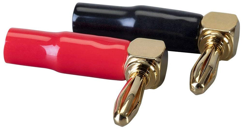 Monoprice 1 Pair Right Angle 24k Gold Plated Banana Speaker Wire Cable Screw Plug Connectors Black/Red 1 Pack - LeoForward Australia