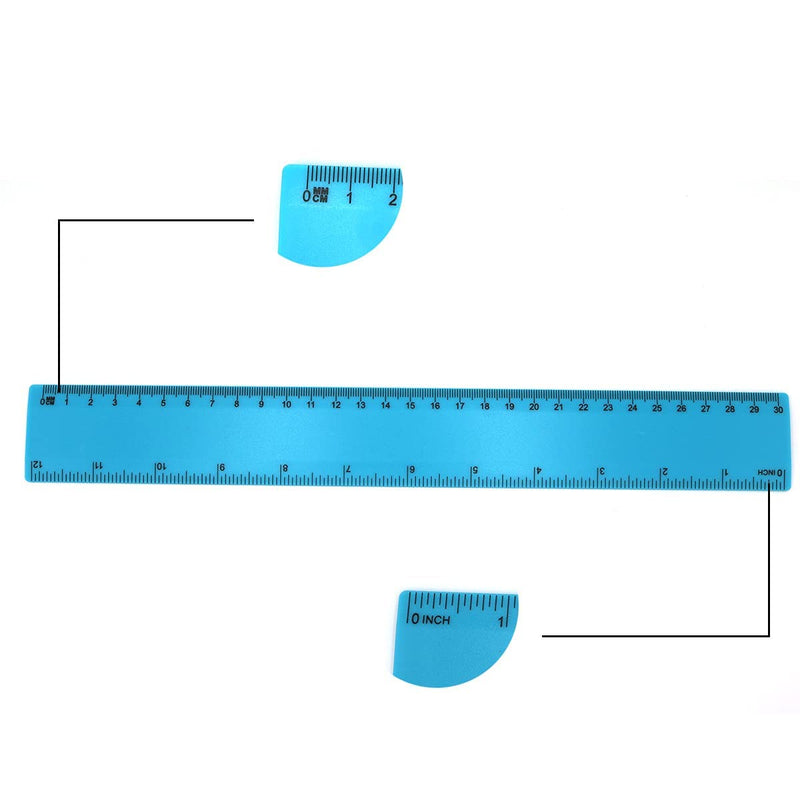  [AUSTRALIA] - 2 Packs of Kyweel Plastic Ruler Measuring Tools, Suitable for Schools, Offices, Homes, with Inches and Metric (Blue, 12 Inches,) …