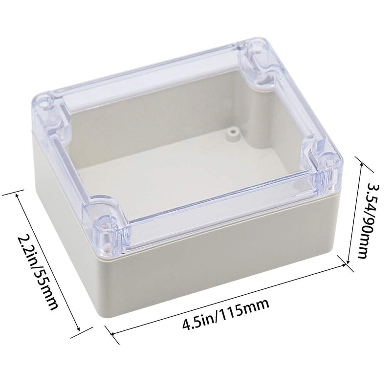  [AUSTRALIA] - Zulkit Junction Box ABS Plastic Dustproof Waterproof IP65 Universal Electrical Boxes Project Enclosure Grey with Clear Cover 4.5 x 3.5 x 2.2 inch (115 x 90 x 55mm) 4.5"x3.5"x2.2"