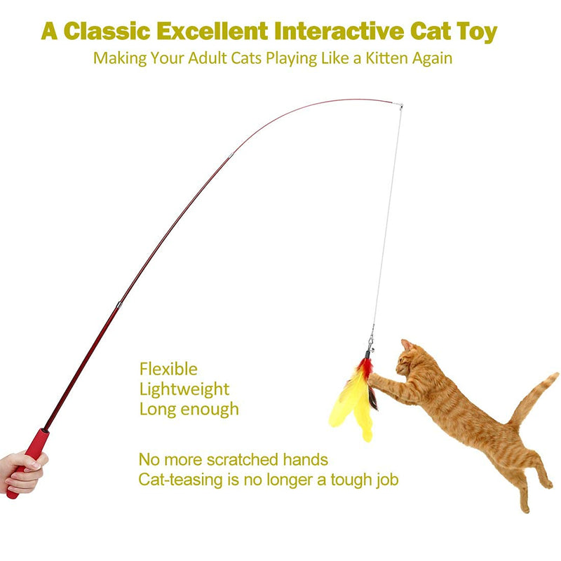 MeoHui Interactive Cat Feather Toys, 2PCS Retractable Cat Wand Toy and 9PCS Squiggly Worm Feathers Teaser Refills, Cat Toys for Indoor Cats Kitten Play Chase Exercise Basic - LeoForward Australia
