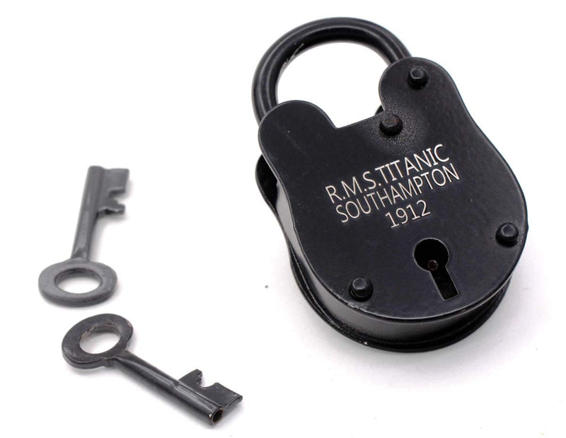  [AUSTRALIA] - RII Iron RMS Titanic Model Padlock, Iron Jailer Lock and Keys, Addition to Pirate, Medieval & Western Collections, Antique Fully Functioning Cast Iron Lock, Old Trunk Lock 3.5 Inches, Large