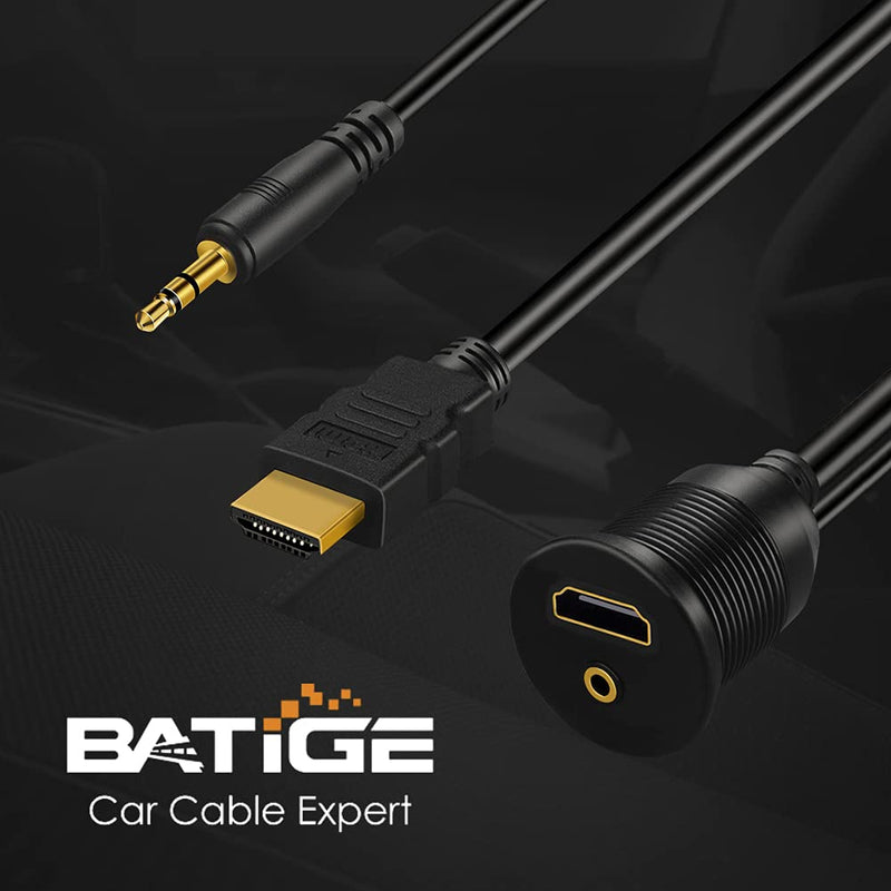 BATIGE HDMI & 3.5mm Male to Female 3.5mm + HDMI Car Mount Flush Extension Cable with Mounting Panel - 3ft - LeoForward Australia