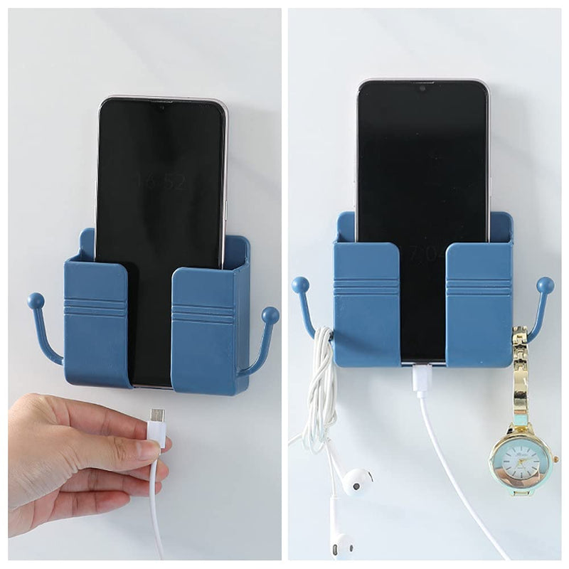  [AUSTRALIA] - Phone Stand, Cell Phone Holder for Bed, Wall Mount Storage Organizer Box, Wall Mounted Remote Control Holder with Hook, Self-Adhesive Universal Media Organizer Storage Box (Blue) Blue