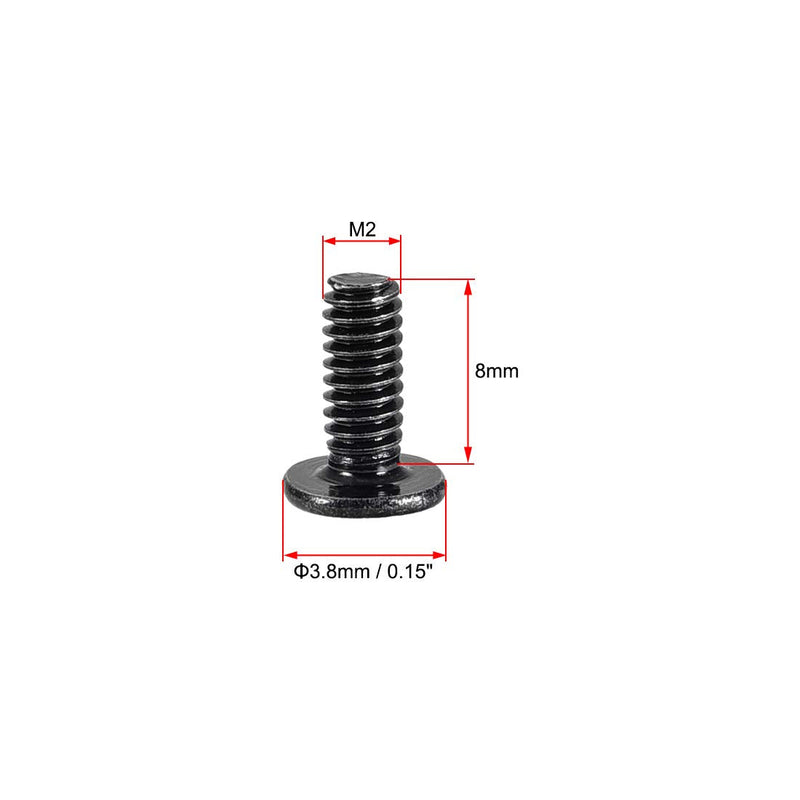  [AUSTRALIA] - uxcell M2x8mm Phillips Screw Fastener Black 3.8mm Dia Screw Head for Laptop PC TV Fan Switch 50pcs