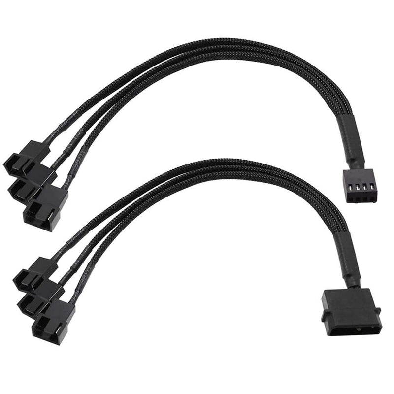  [AUSTRALIA] - 2PCS 4 Pin PWM Fan Extension Cable and 4-Pin IDE to 3X 4-Pin Fan Connector, Sleeved Braided Y Splitter, for Computer PC 4 Pin Fan Extension Power Cable, Cooling Fans Cable