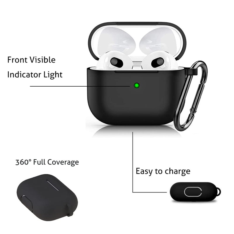  [AUSTRALIA] - Ailun AirPods 3 Case Cover with Keychain Neck, Protective Silicone Case Skin Compatible with AirPods 3rd Generation (2021 Released), Shockproof, Supports Wireless Charging [Black]